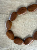 Brown Wood Beaded Long Chunky Boho Statement Necklace - Shelly