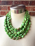 Green Acrylic Beaded Multi Strand Statement Necklace | Lauren | DLD Jewelry