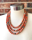 Orange Blue Jade Beaded Multi Strand Statement Necklace - Alana