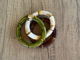 Green Brown Ivory Acrylic Bead Tube Stretch Womens Bracelet