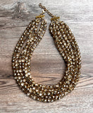 Gold Crystal Faceted Beaded Multi Strand Chunky Statement Necklace - Rebecca