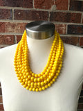Yellow Acrylic Beaded Multi Strand Statement Necklace | Alana | DLD Jewelry