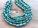 Turquoise Blue Green Lucite Acrylic Chunky Multi Strand Statement Necklace - Lauren