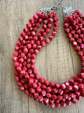 Red Acrylic Cube Beaded Statement Necklace - Ginger