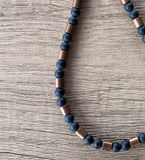 Black Matte Stone Copper Mens Beaded Necklace - Rowan