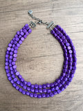 Purple Wood Beaded Chunky Multi Strand Statement Necklace - Lisa