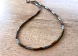 Tigers Eye Hematite Gray Brown Beaded Mens Necklace - Wyatt
