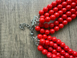 Red Orange Acrylic Big Beaded Chunky Multi Strand Necklace - Alana