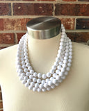 White Acrylic Big Beaded Multi Strand Statement Necklace - Alana