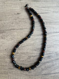 Mens Black Wood Tigers Eye Beaded Stone Long Necklace - Mason