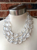 Clear Acrylic Bead Faceted Lucite Chunky Multi Strand Statement Necklace - Jenny