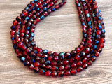 Red Blue Faceted Crystal Beaded Multi Strand Statement Necklace - Anna Marie