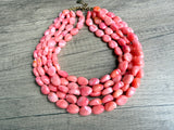 Coral Pink Orange Acrylic Beaded Multi Strand Statement Necklace - Lauren