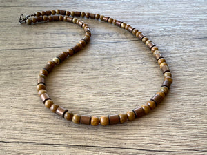 Tan Jasper Copper Mens Beaded Necklace - Rowan