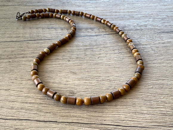 Tan Jasper Copper Mens Beaded Necklace - Rowan