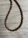 Brown Wood Copper Hematite Beaded Mens Necklace - Soren