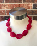 Red Matte Resin Beaded Chunky Multi Strand Statement Necklace - Morgan