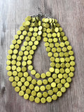 Olive Green Beaded Wood Multi Strand Chunky Statement Necklace - Charlotte