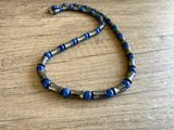 Mens Blue & Gray Hematite Jade Gemstone Beaded Necklace | Jayce | DLD Jewelry