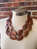 Brown Wood Beaded Multi Strand Chunky Boho Statement Necklace - Miranda