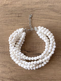White Pearl Acrylic Choker Beaded Lucite Chunky Multi Strand Statement Necklace - Alana