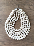 White Ivory Beaded Wood Multi Strand Chunky Statement Necklace - Charlotte