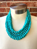 Turquoise Blue Beaded Statement Acrylic Multi Strand Necklace - Beth