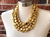 Shiny Gold Acrylic Statement Beaded Multi Strand Necklace - Nikki
