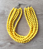 Yellow Acrylic Lucite Bead Chunky Multi Strand Statement Necklace - Alana