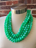 Green White Acrylic Lucite Big Bead Chunky Multi Strand Necklace - Alana