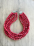 Red Acrylic Cube Beaded Statement Necklace - Ginger