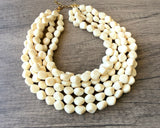 Cream Acrylic Beaded Multi Strand Statement Necklace - Julianna
