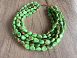 Green Acrylic Beaded Multi Strand Statement Necklace | Lauren | DLD Jewelry