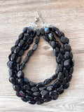Black Acrylic Chunky Lucite Multi Strand Statement Necklace - Penelope