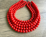 Red Orange Acrylic Big Beaded Chunky Multi Strand Necklace - Alana