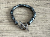 Hematite Beaded Gray Stone Mens Bracelet - Aiden