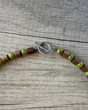 Mens Green Brown Jade Wood Beaded Necklace | Terrance | DLD Jewelry