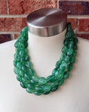 Green Acrylic Beaded Multi Strand Chunky Statement Necklace - Lauren