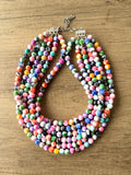Colorful Acrylic Beaded Multi Strand Chunky Statement Necklace - Alana
