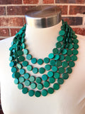 Dark Green Wood Bead Multi Strand Boho Statement Necklace - Charlotte