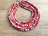 Red White Acrylic Beaded Chunky Multi Strand Statement Necklace - Alana