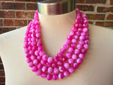 Fuchsia Pink White Acrylic Lucite Big Bead Chunky Multi Strand Necklace - Alana