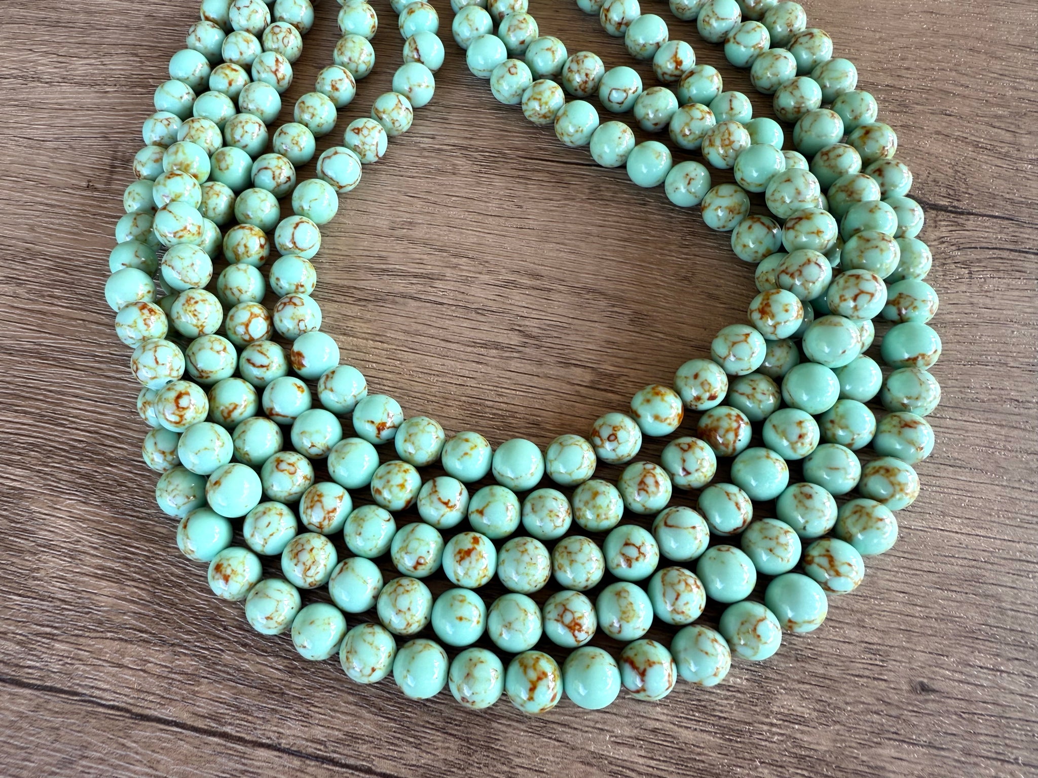 Natural 3-Line Green Aquamarine Bead Necklace - 700 CTS, 20-22", Round Stones