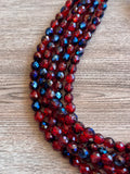 Red Blue Faceted Crystal Beaded Multi Strand Statement Necklace - Anna Marie