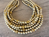Gold Rhinestone Matte Beaded Acrylic Chunky Statement Necklace - Emma