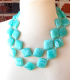 Aqua Blue Acrylic Bead Chunky Multi Strand Statement Necklace - Krista