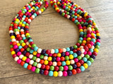Multi Color Beaded Chunky Stone Multi Strand Statement Necklace - Michelle
