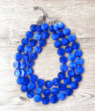 Cobalt Blue Lucite Acrylic Beaded Multi Strand Chunky Statement Necklace - Charlotte