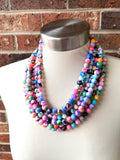 Colorful Acrylic Beaded Multi Strand Chunky Statement Necklace - Alana