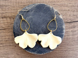 Cream Ivory Ginkgo Matte Leaf Petal Big Statement Earrings - Avery